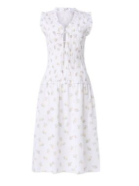 Rails White Floral Print Dion Dress Smocked Ruffle Bodice Midi Will fit XS-M